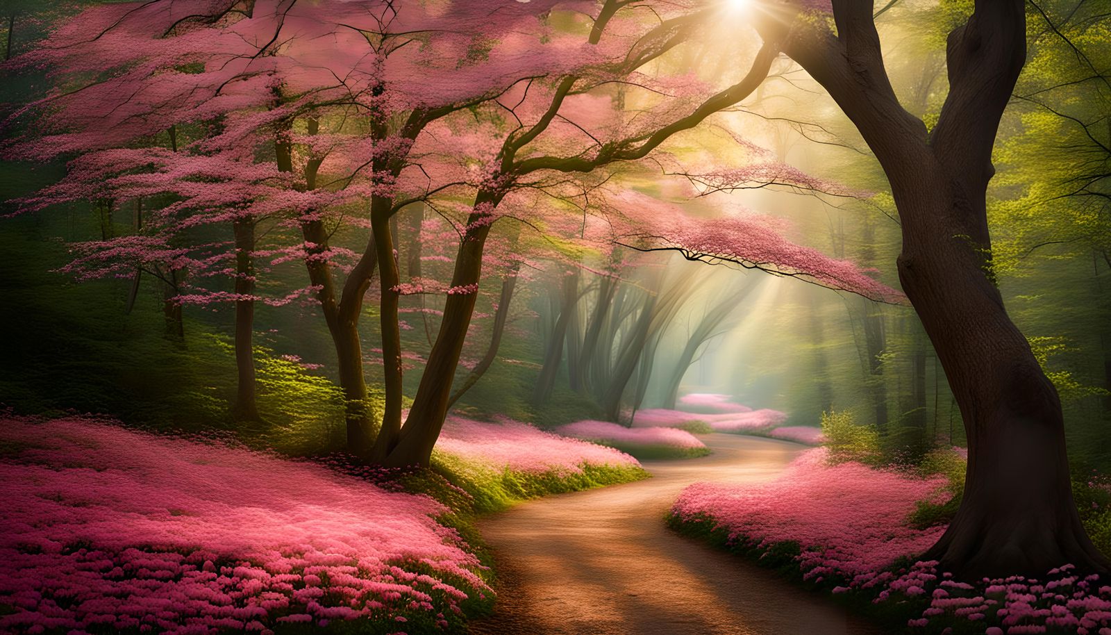 Enchanted Pink Dogwood Tree in Forest