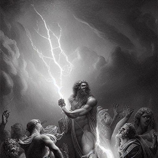 Zeus, God of Lightning, in Horror Style