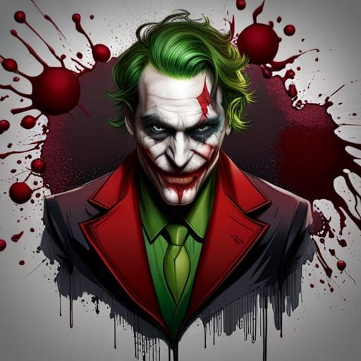 Joker Portrait with Blood, Hyperdetailed Art Style