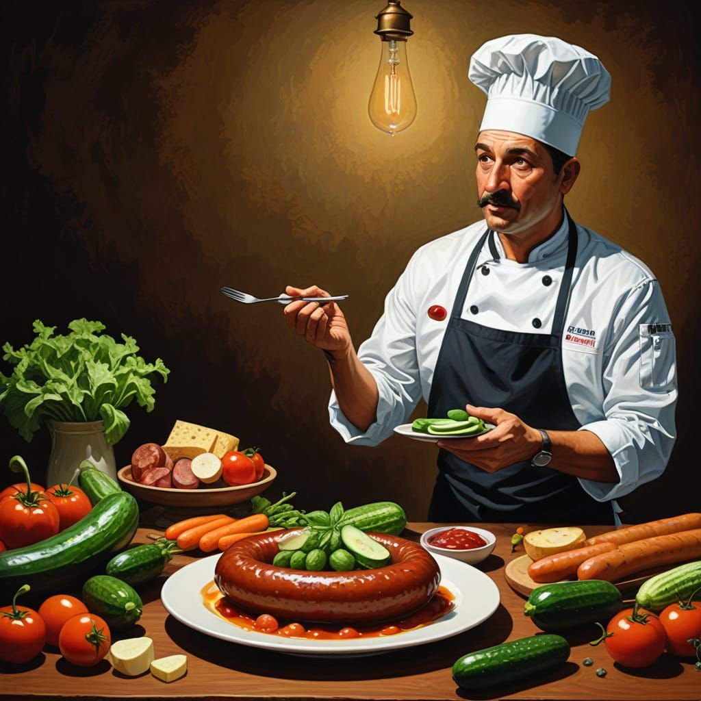 Philosophical Concept Art: Sausage That Looks Like A Cucumbe...