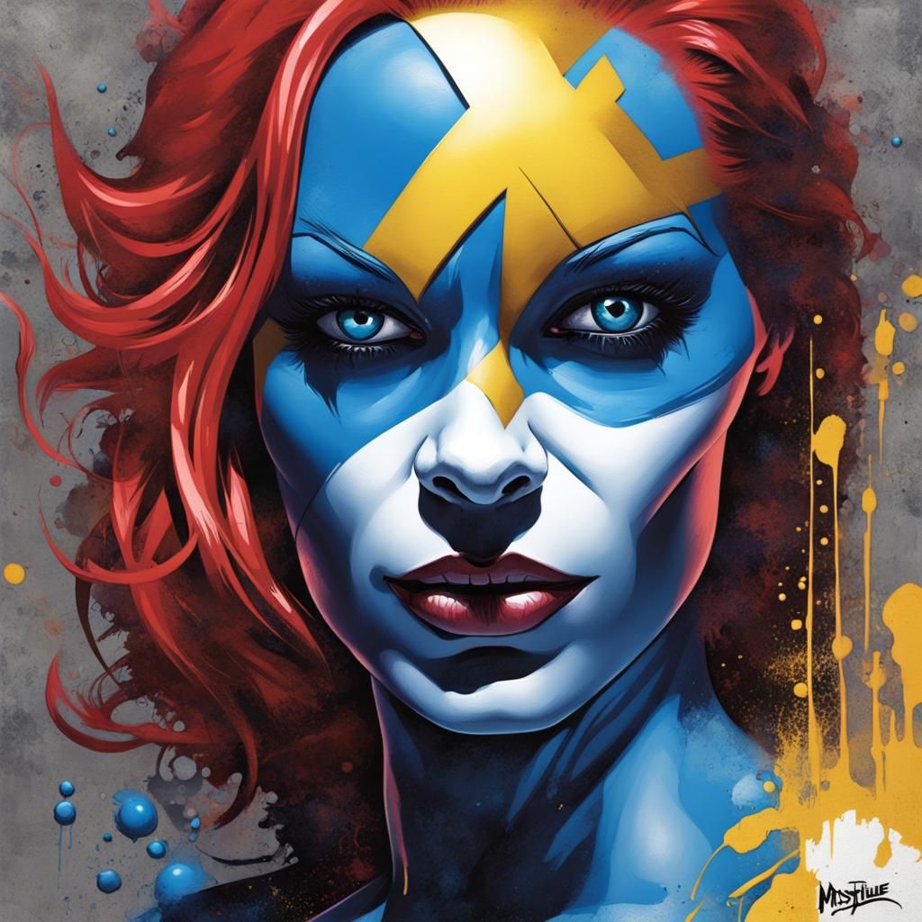Mystique X-Men in Graffiti Splash Art Style