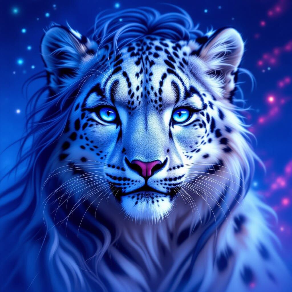 Snow Leopard Maiden in Dreamy Hyperrealism