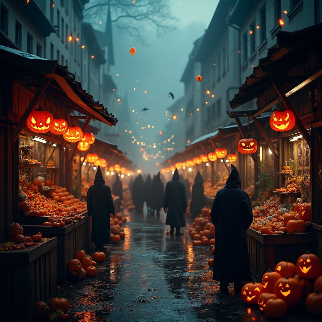Mystical Halloween Night Market in Cinematic Style