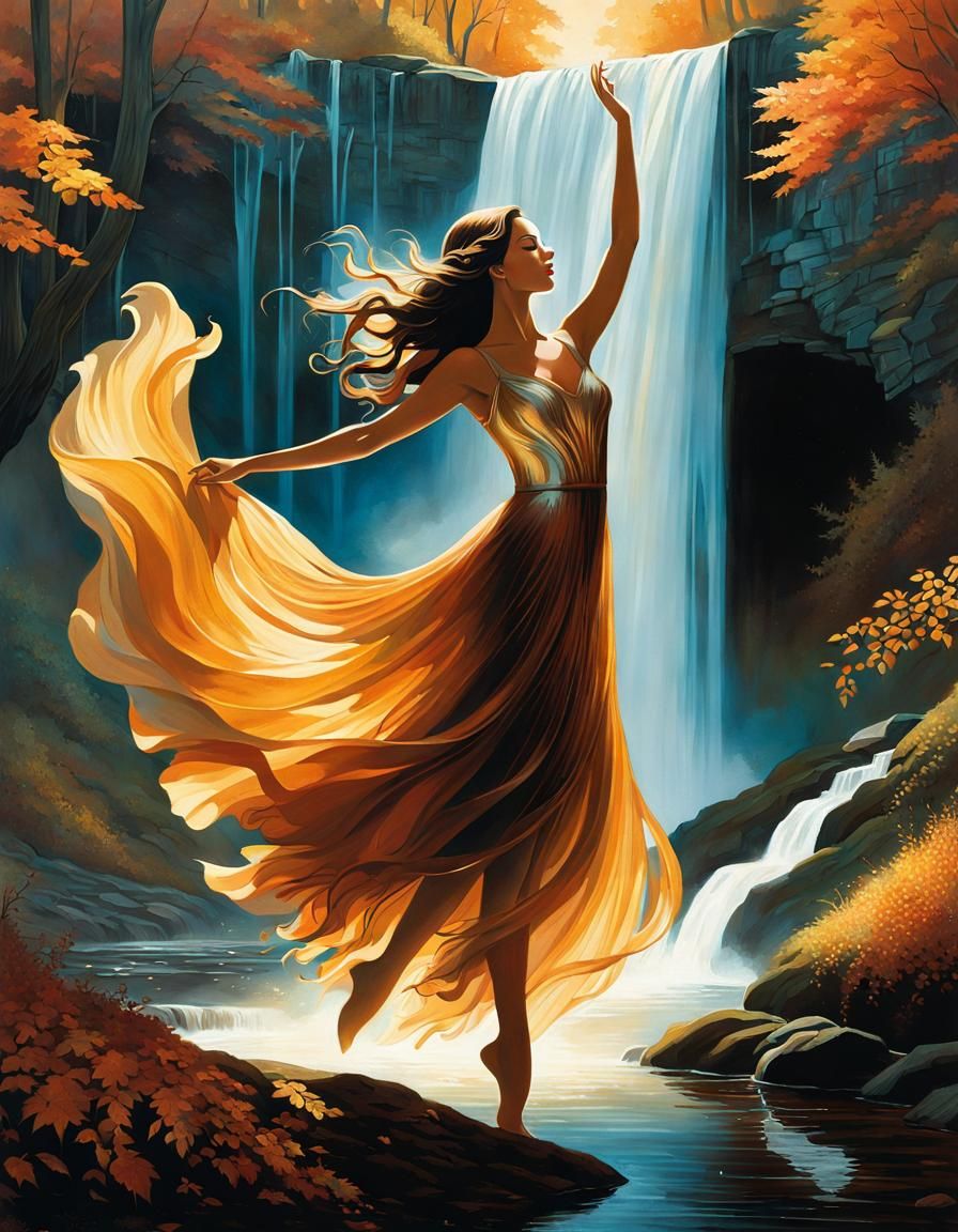 Surreal Fairy Tale: Woman Dancing in Autumn Forest
