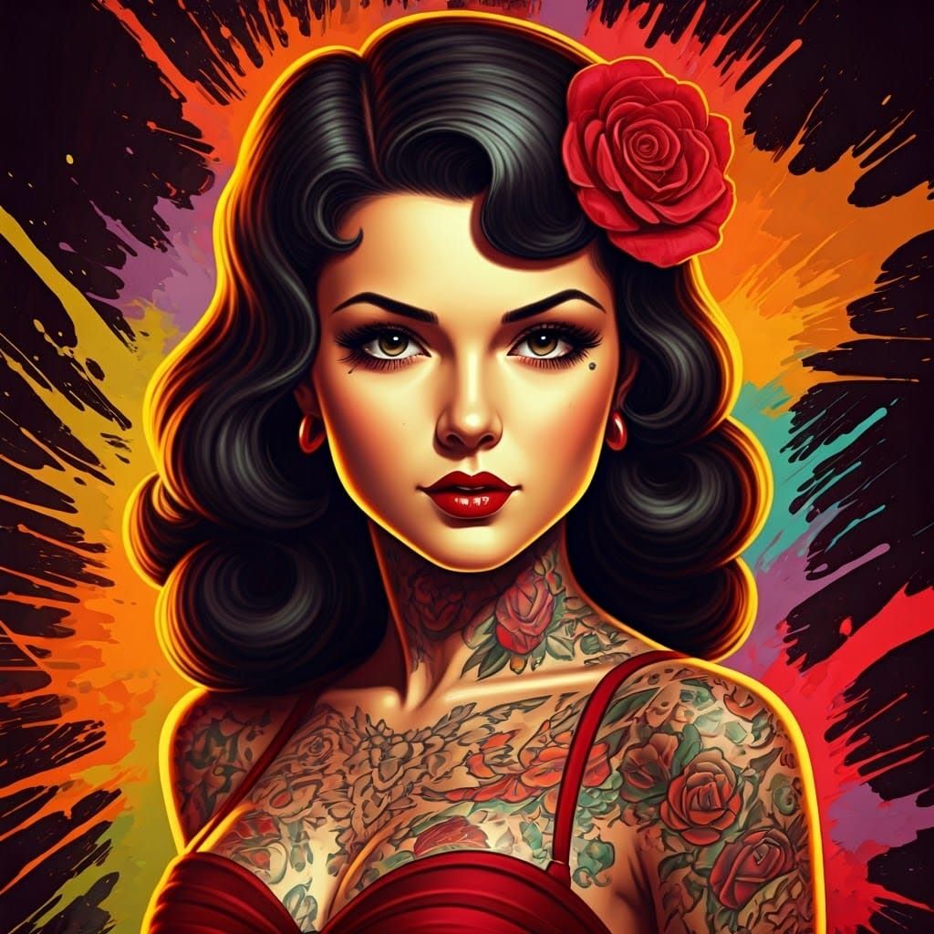 1930s Tattoo Queen Portrait in Black and White