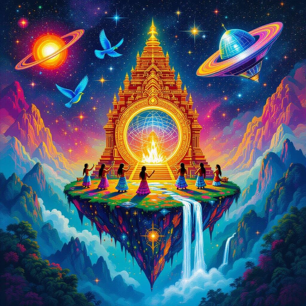 Psychedelic Portal with Indigenous Ceremony and Cosmic Eleme...