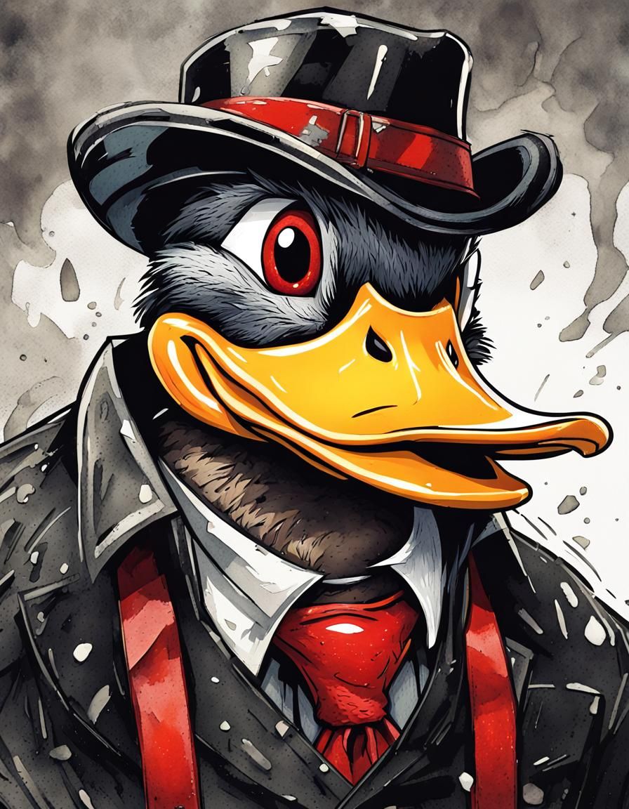 Macho Duck Portrait in Comic Book Art Style