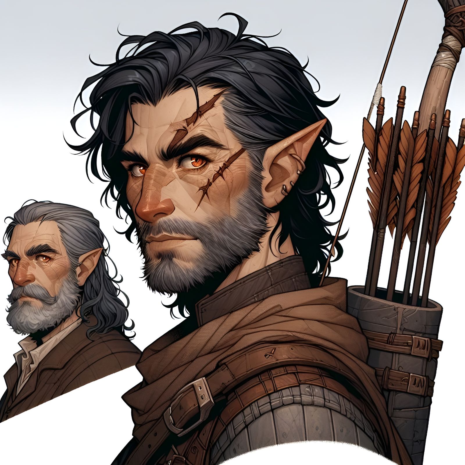 Half-Elf Adventurer with Quarterstaff and Crossbow