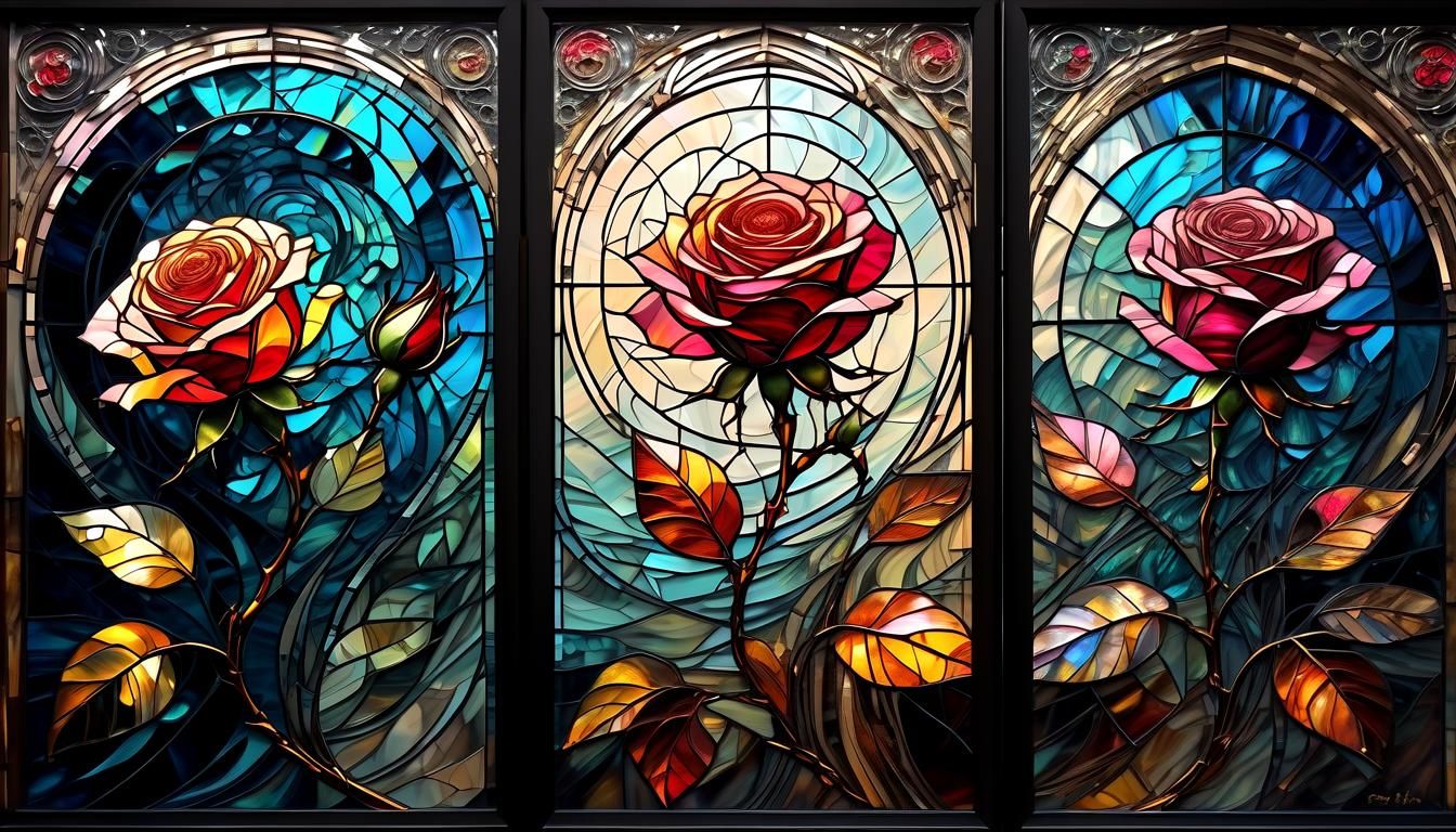 Filigree Fractal Rose in Stained Glass Style