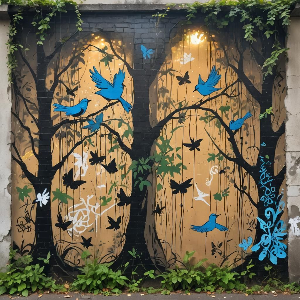 Colorful Graffiti Art: Light Through Leafy Curtain