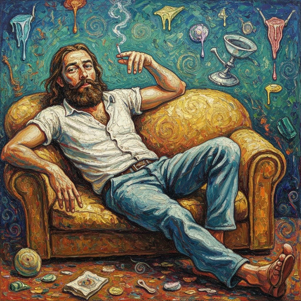 Dreamlike Smoker in a Surreal Landscape