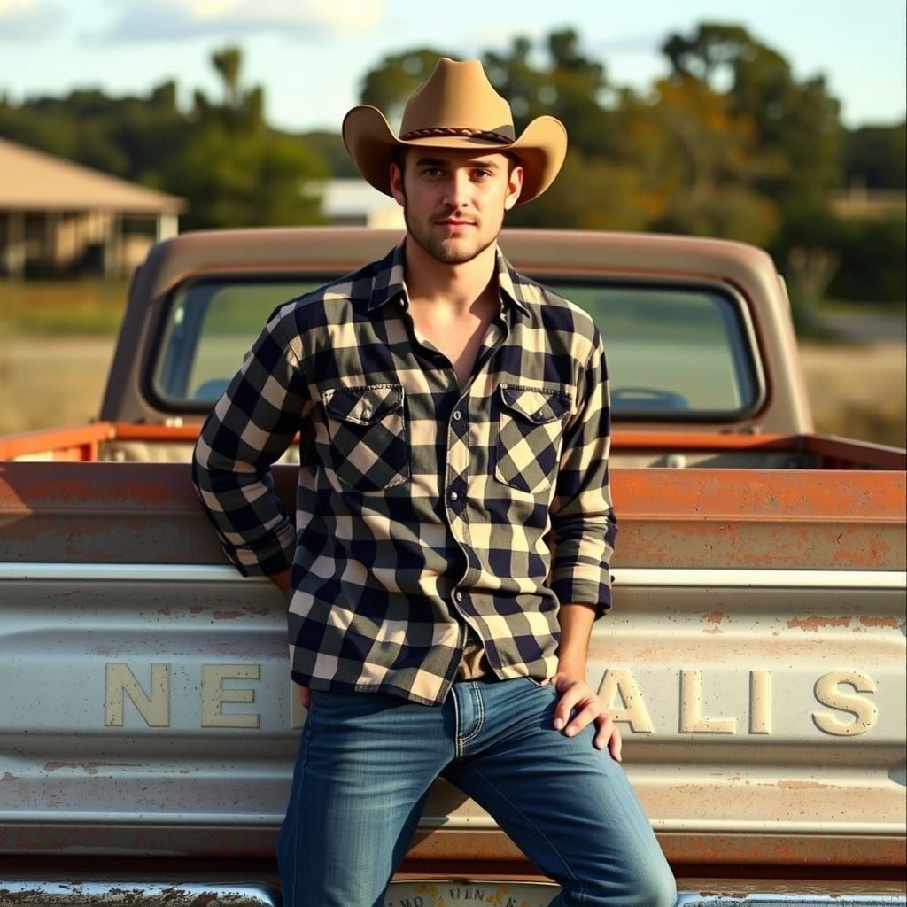 Redneck Portrait with Truck in Lowbrow Art Style