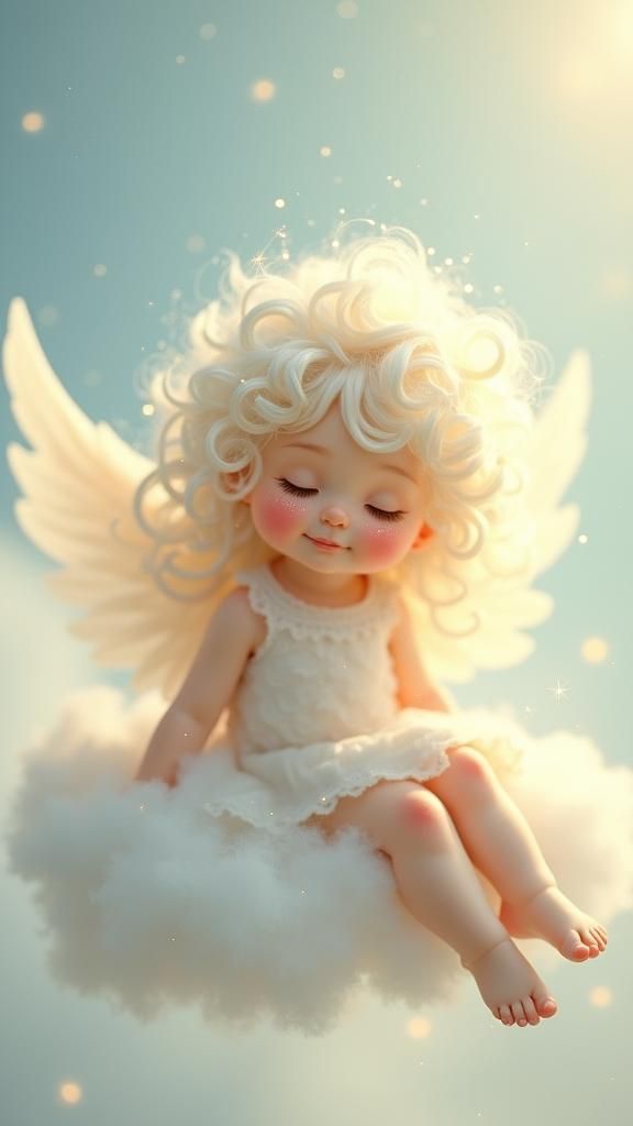Sweet Angel on a Cloud in Pre-Raphaelite Style