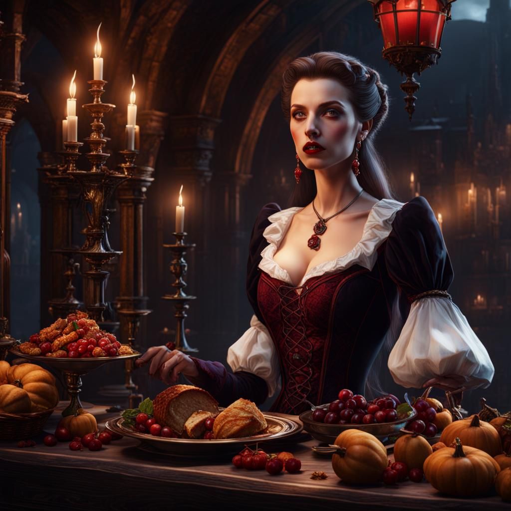 Alsatian Vampire Woman in Strasbourg: Detailed Matte Paintin...