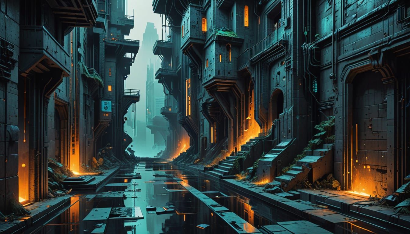 Cyberpunk Light: Glitch Art in Blue and Orange