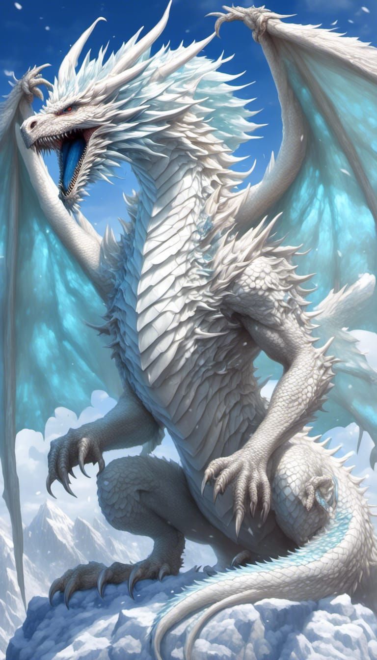 Icy Dragon Wyvern on Snowy Mountain Crest