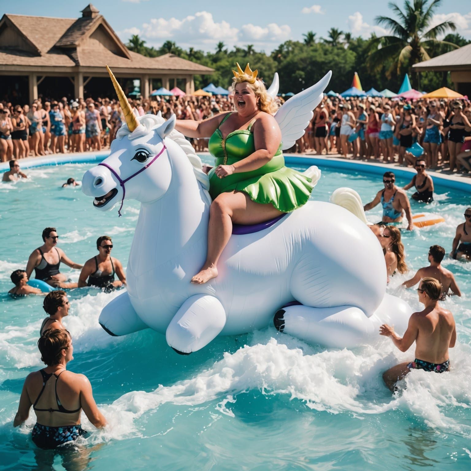 Inflatable Unicorn Rides Wave with Tinkerbell
