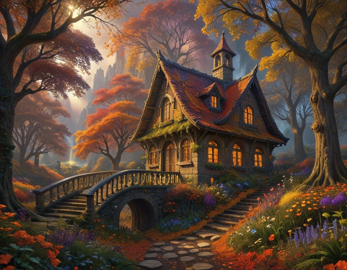 Ethereal Autumn Enchantment Unfolds in a Whimsical Garden Wo...