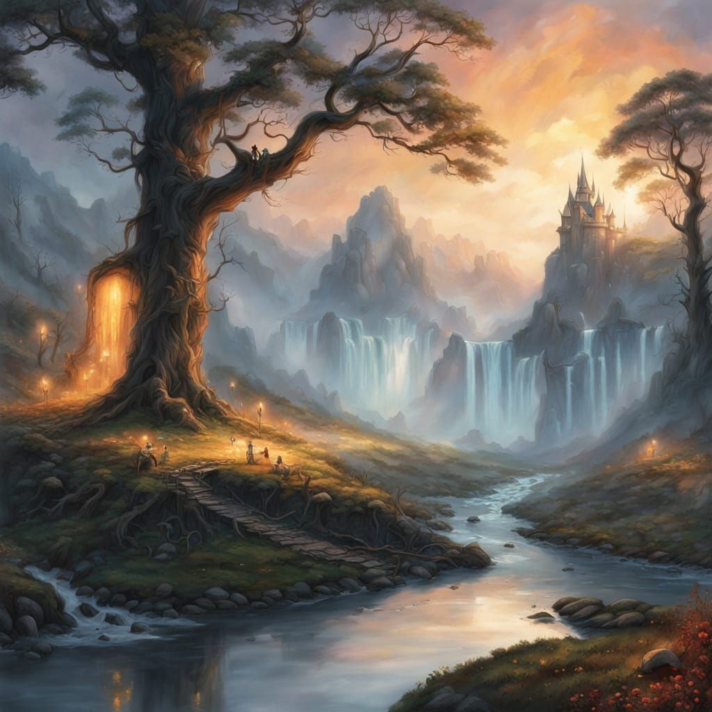 Surreal Fantasy Realm in Vibrant Oil Painting Style