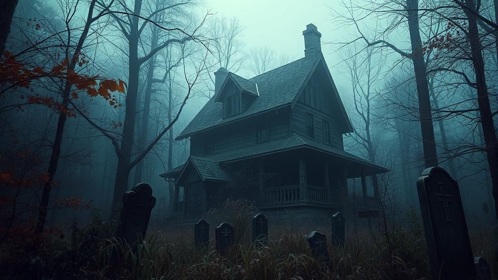 Sinister Overgrown Haunted House in Autumnal Forest