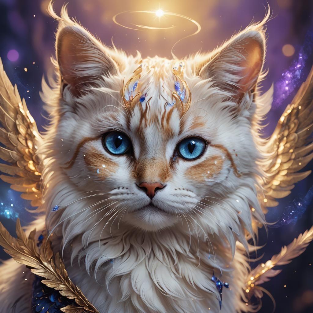 Heavenly Angel Baby Cat Portrait in Fantasy Style