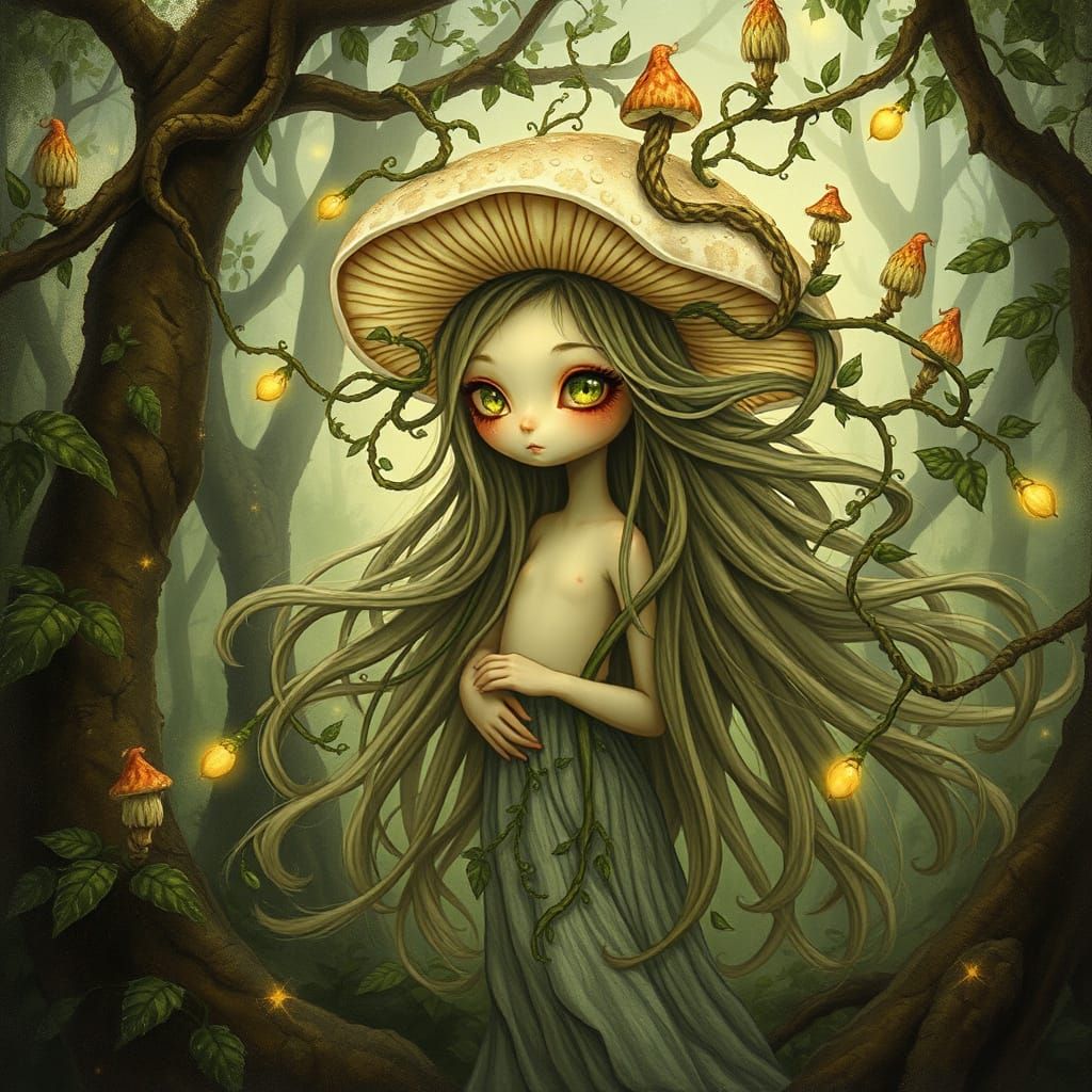 Ethereal Forest Spirit in Pre-Raphaelite Style