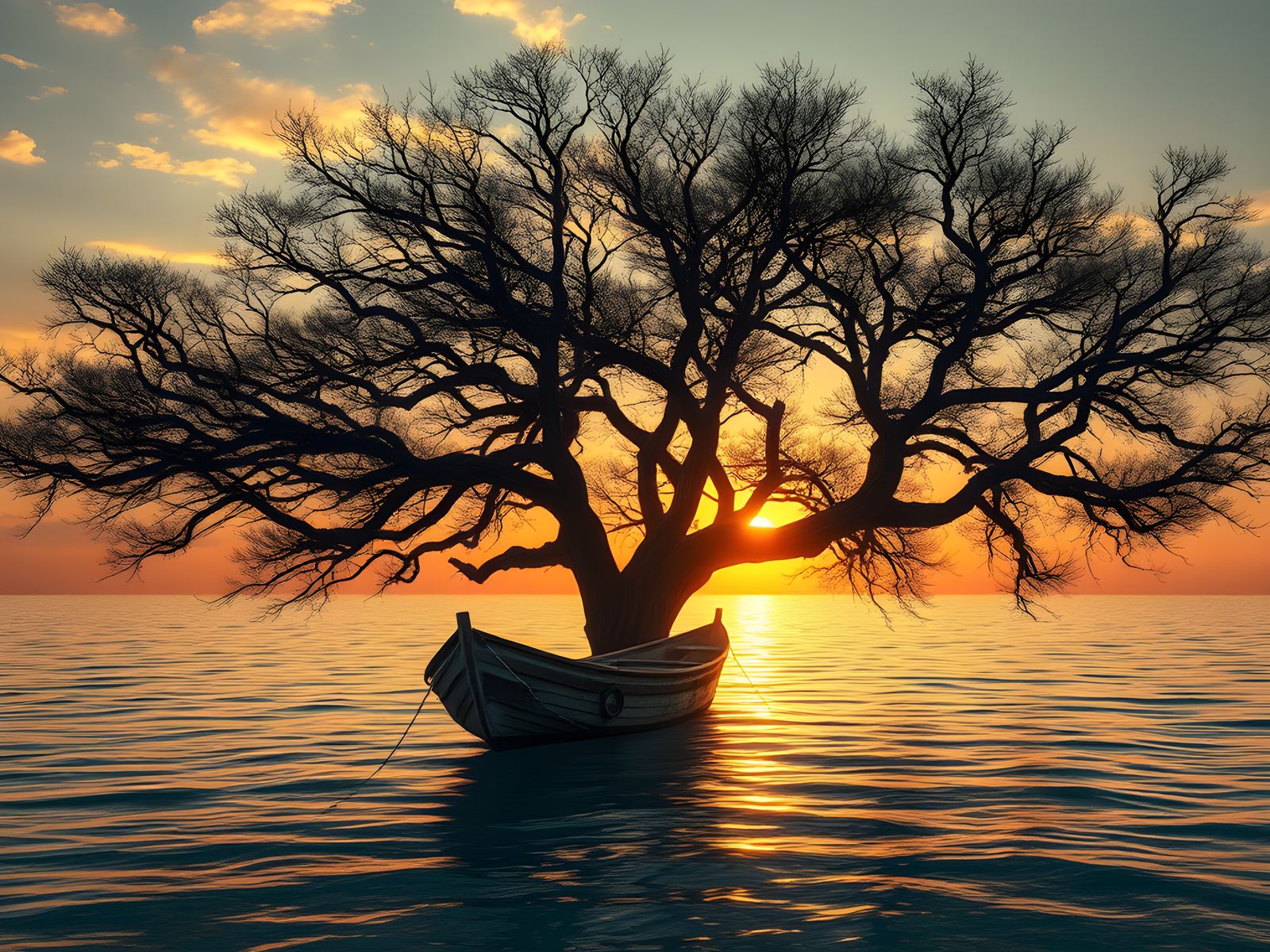 Sunset Lagoon Landscape in Romantic Style