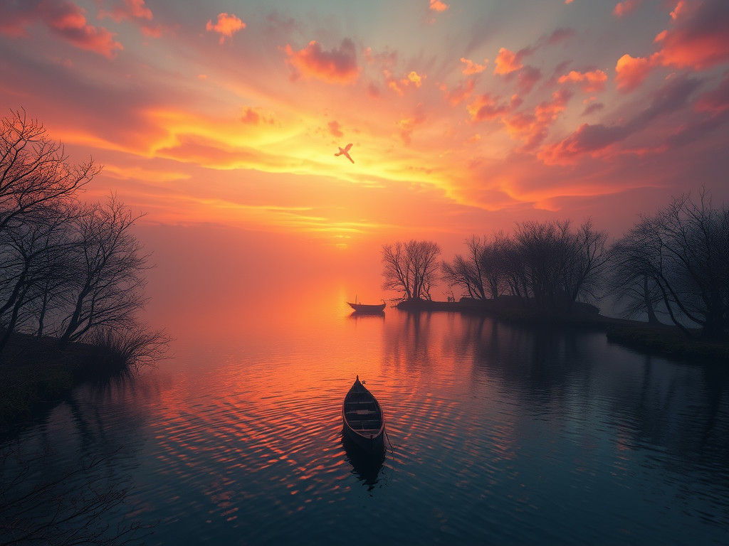 Serene Lagoon Sunset Inspired by Turner, 8k