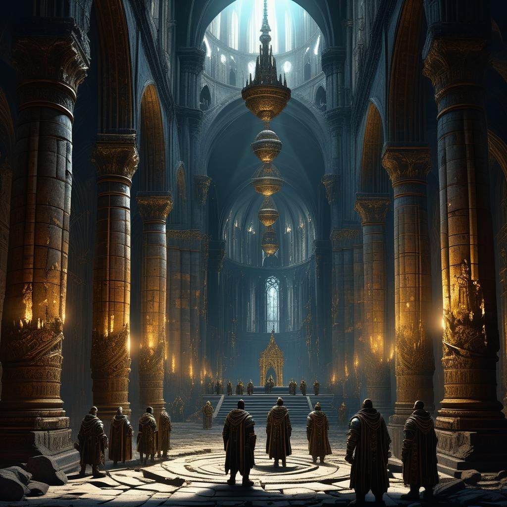 Mystical Cathedral Reunion in Dark Fantasy Style