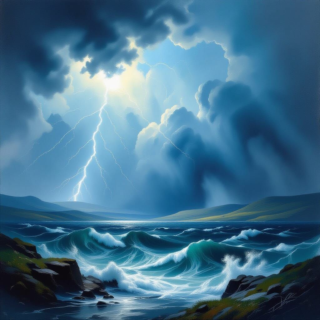 Dramatic Romanticism Landscape of a Stormy Sea