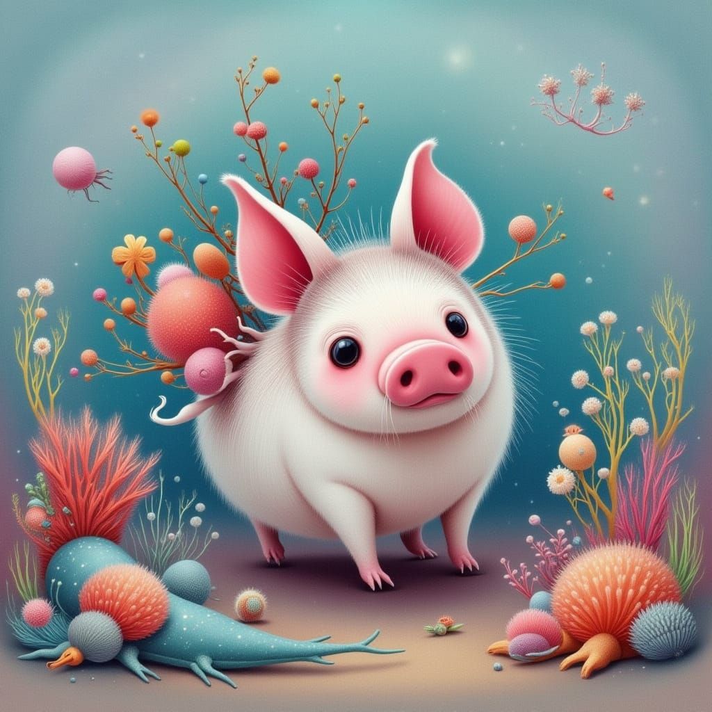 Whimsical Underwater Scene of a Playful Sea Piglet