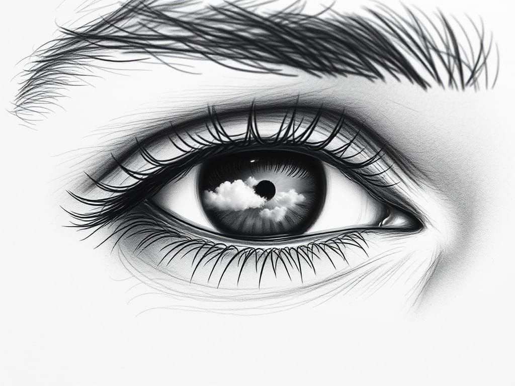 Macroscopic Eye Reflects Serene Cloudscape