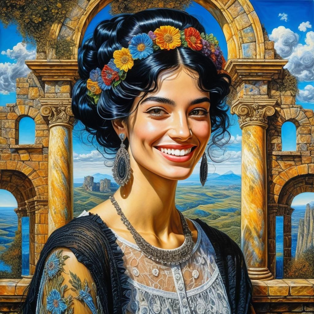 Surreal Portrait of Smiling Italian Woman