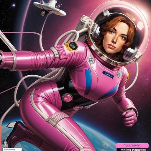 Pink Latex Astronaut in Comic Book Style