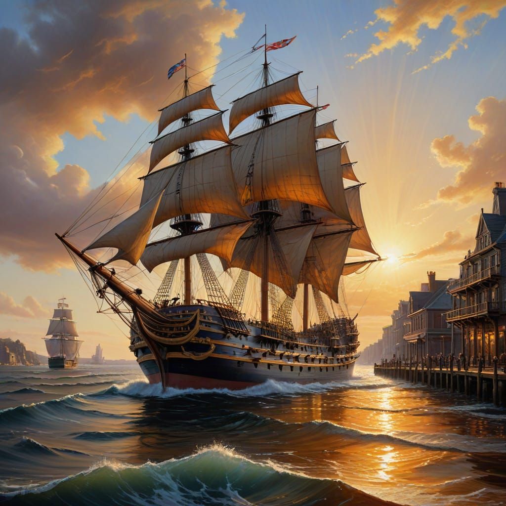 Majestic Wooden Warship Sails into Historic Port in Classica...