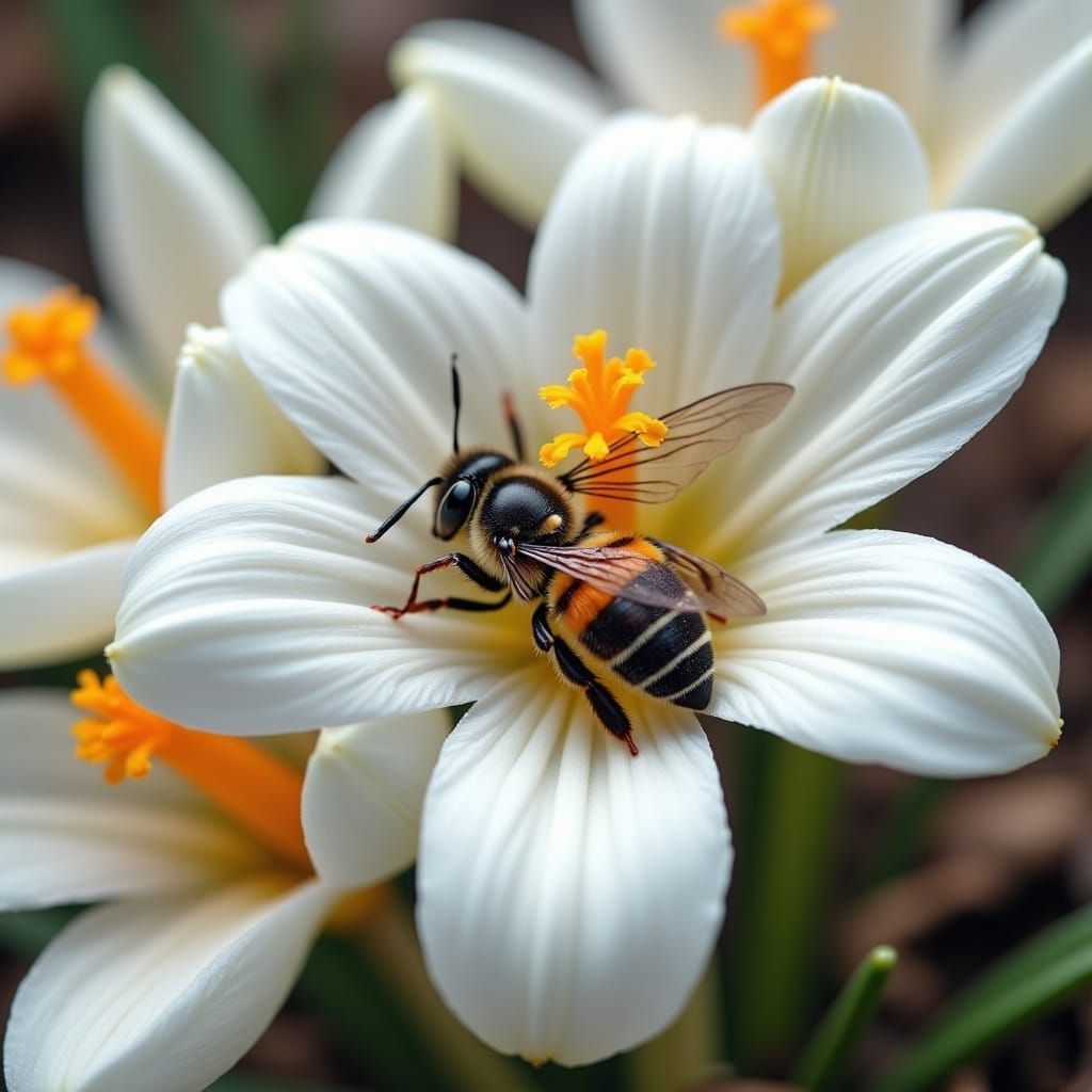 Sleeping Bee on Crocus Flower