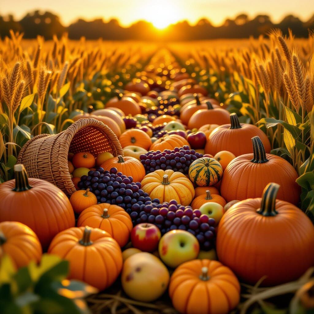 Abundant Autumn Harvest in Golden Light