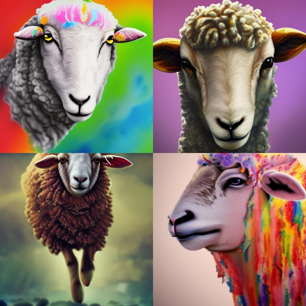 Hyperrealistic Sheep in Colorful Splash Art Style