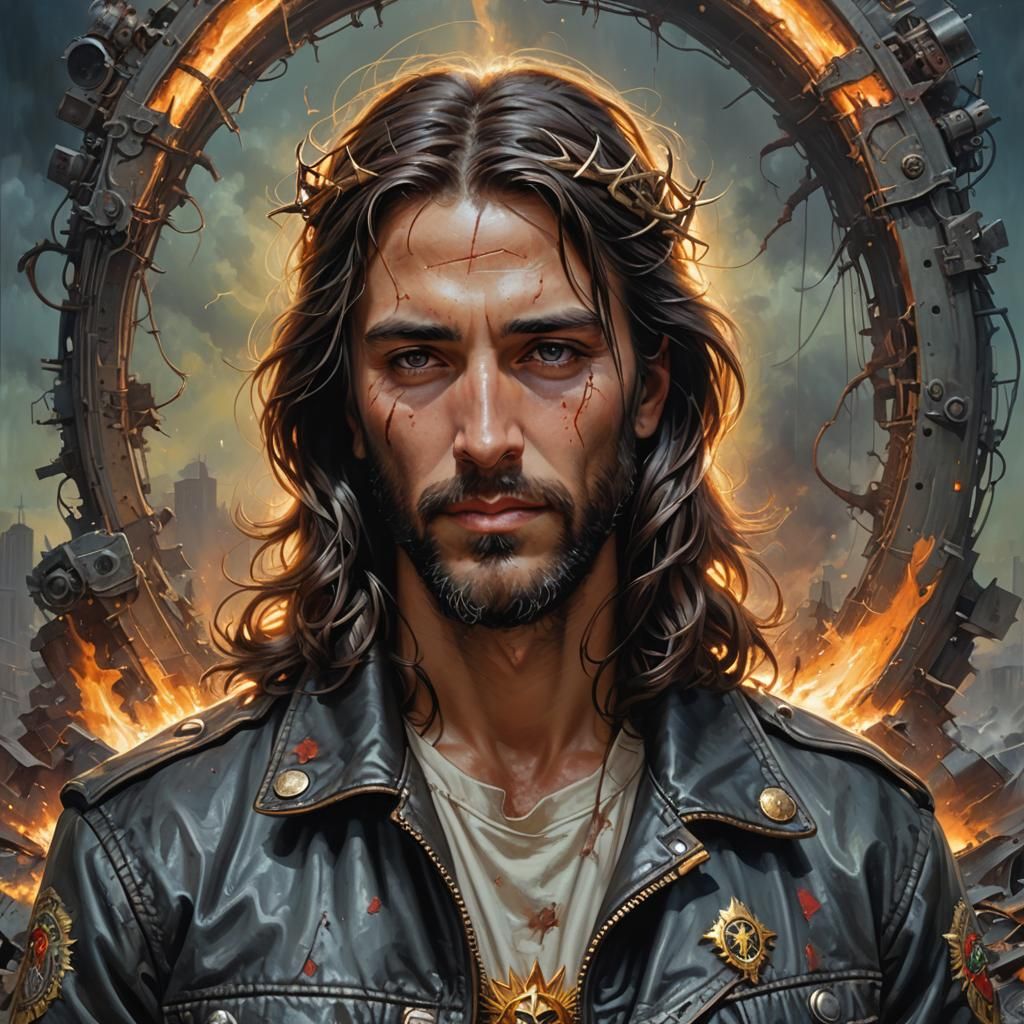 Post-Apocalyptic Jesus Portrait in Acrylic Style