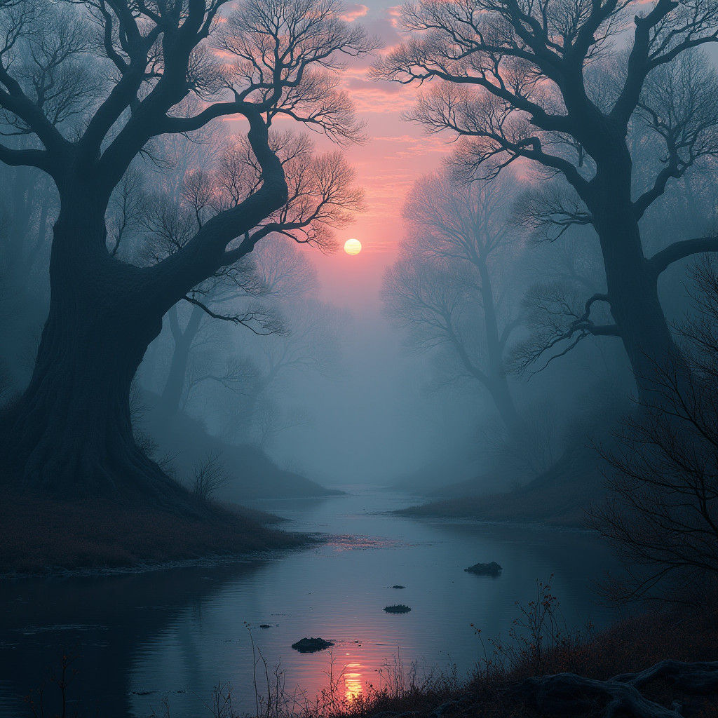 Mystical Lac Noir with Ancient Trees in Matte Painting Style
