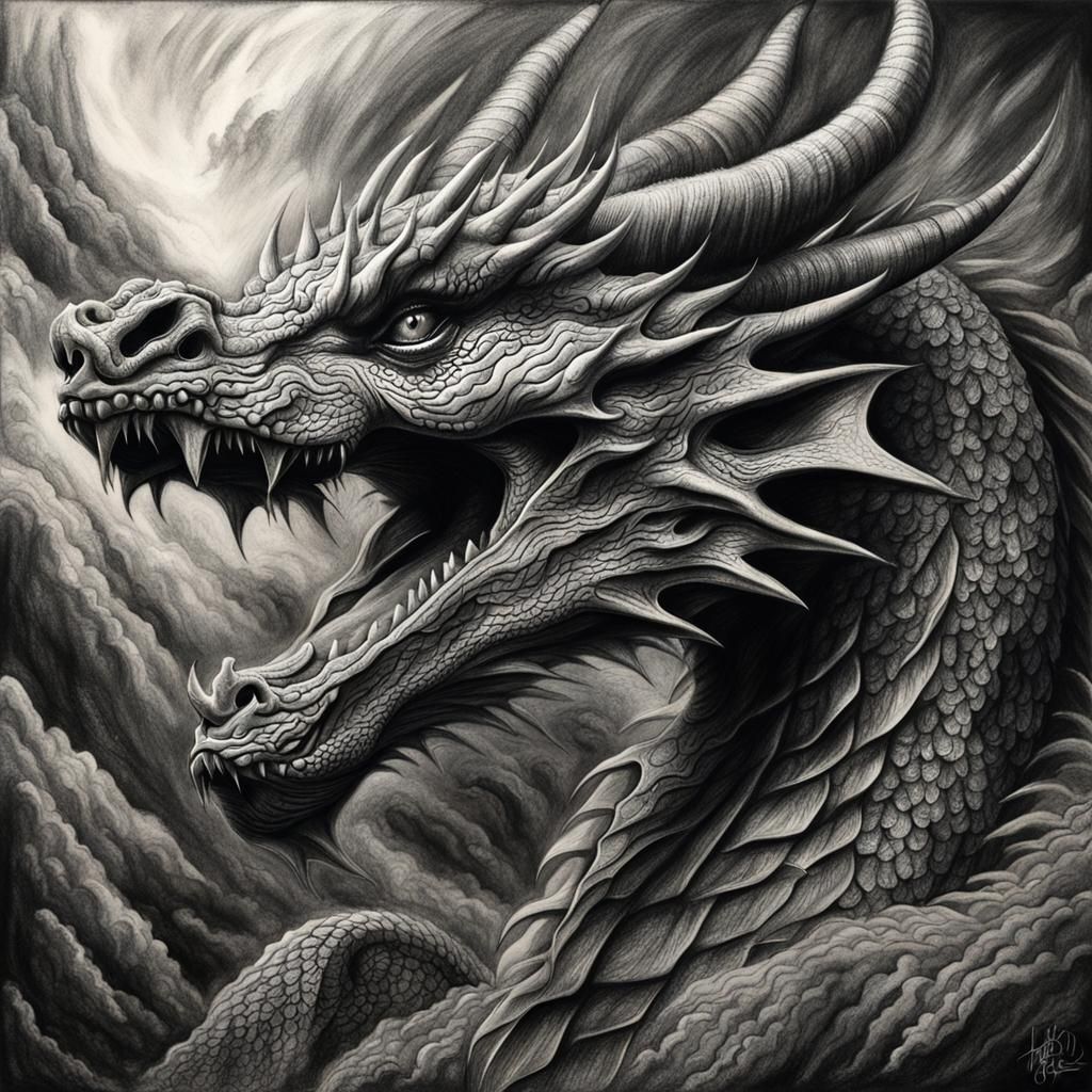 Hyperdetailed Charcoal Dragon Drawing