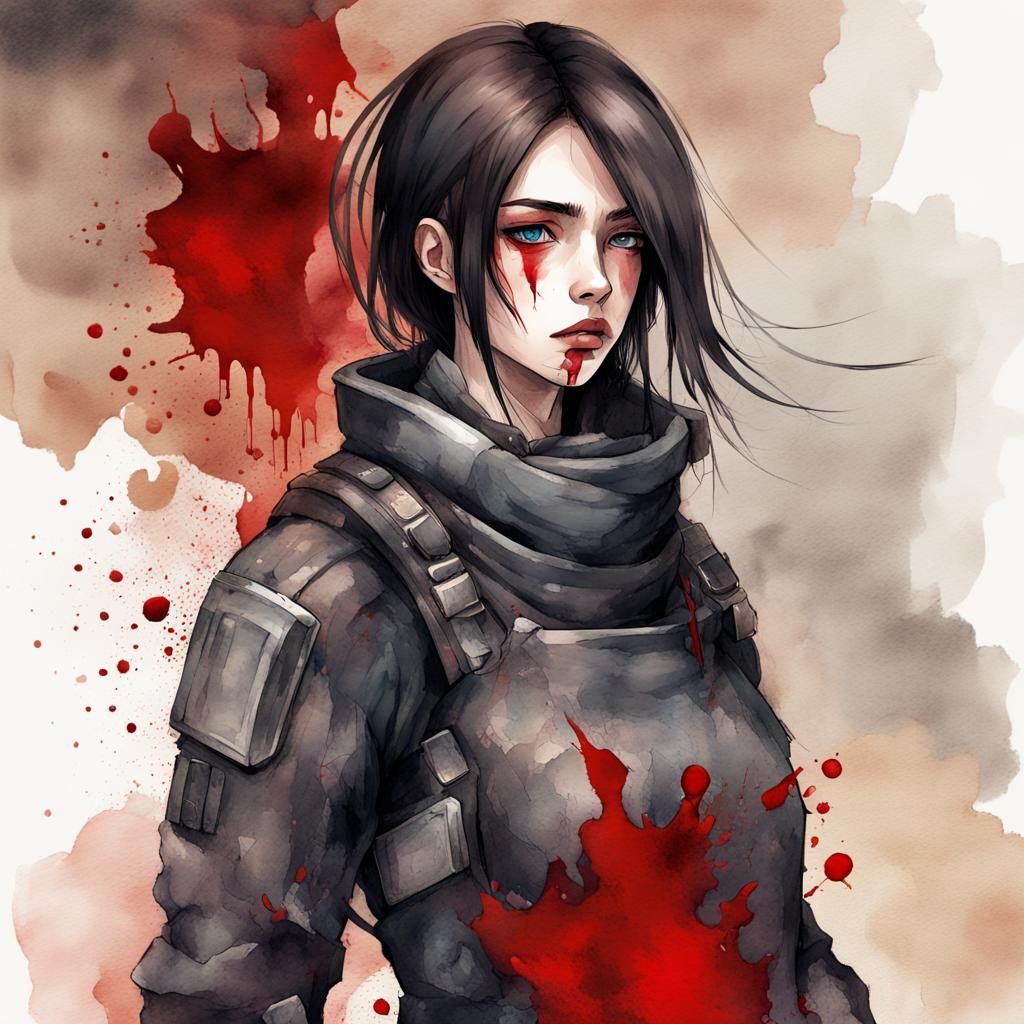 Futuristic Soldier with Ancient Scroll, Watercolor Style