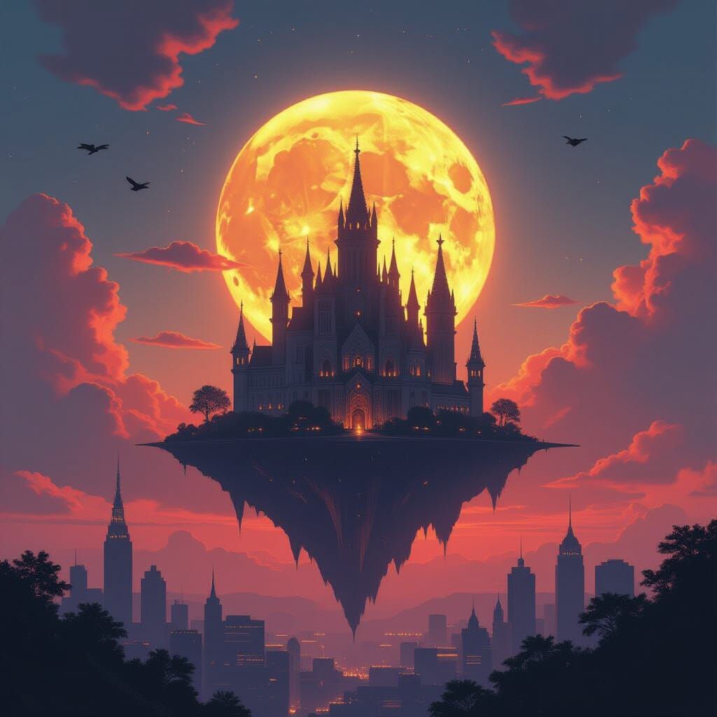 Castles in the Sky with Galactic Dragon, Neo-Futuristic Styl...