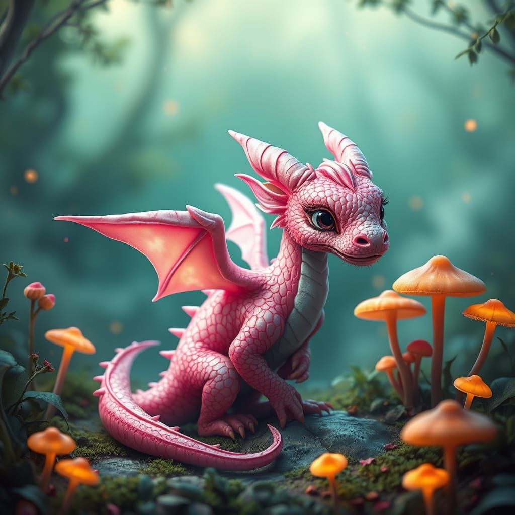 Dreamlike Pink Dragon in Enchanted Forest