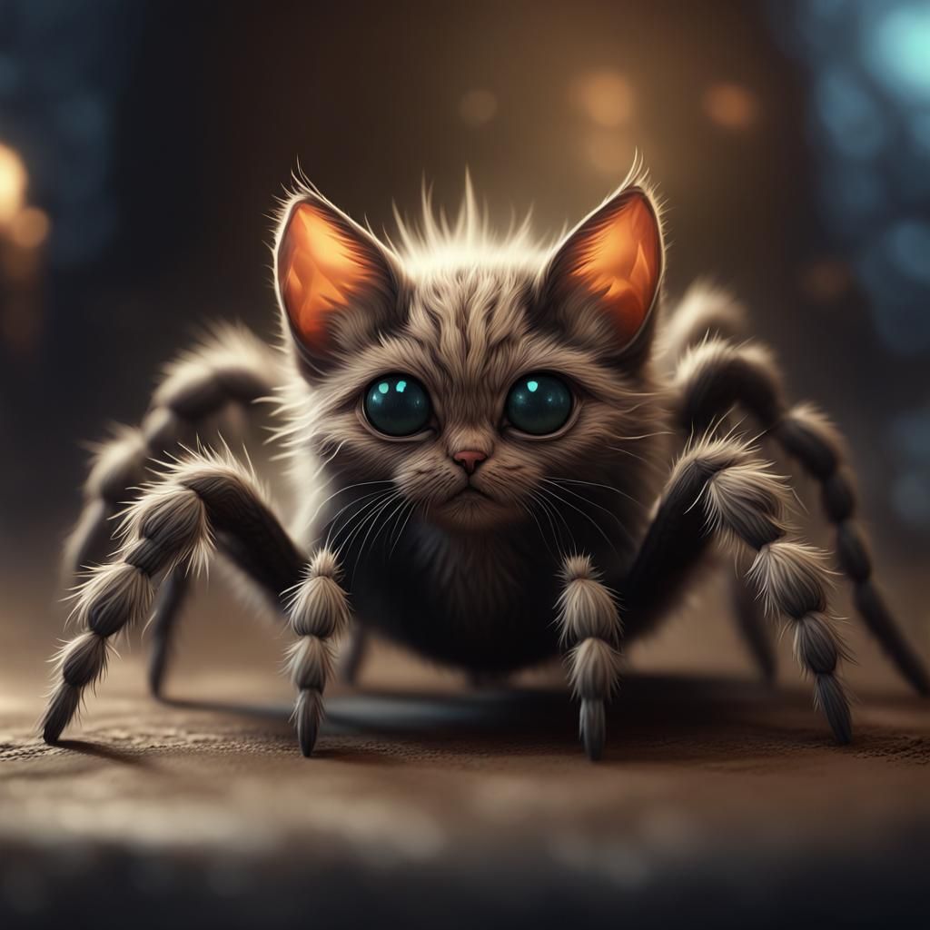 Cute Spider-Cat in Dark Fantasy Style