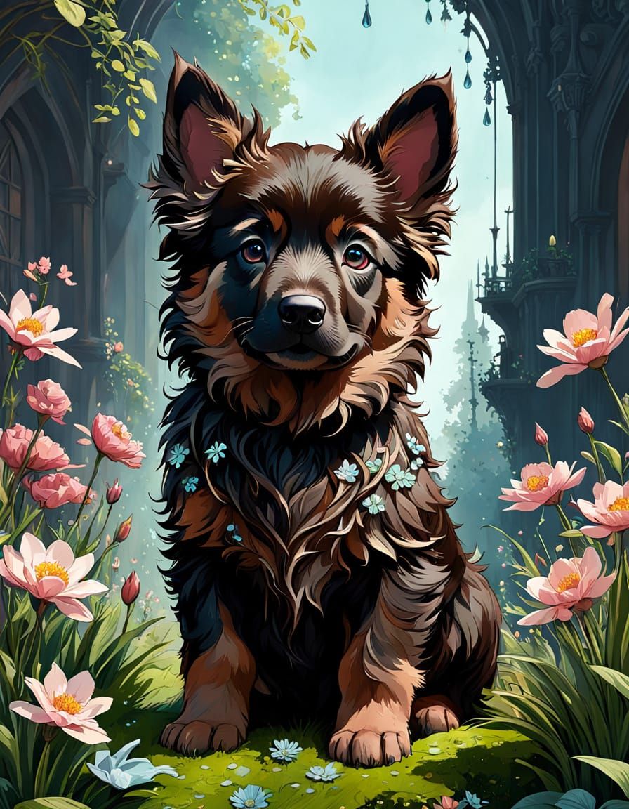 Adorable Belgian Tervuren Puppy in Spring Outfit