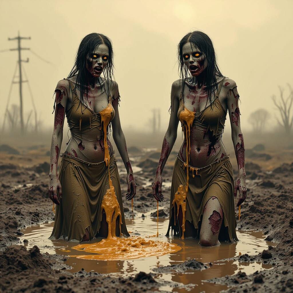 Zombie Women Covered in Mud and Cheese
