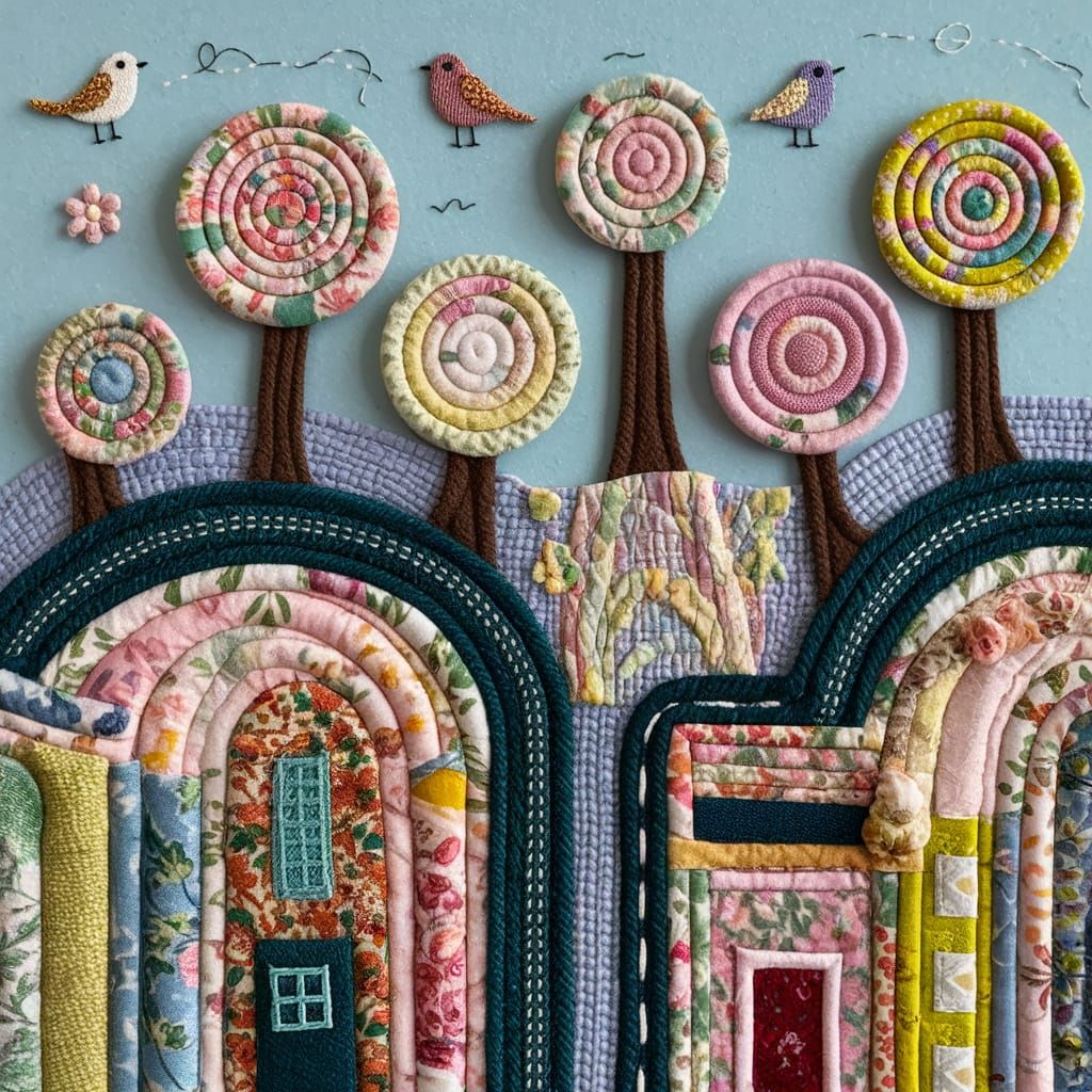 Vintage-Inspired Patchwork Countryside Scene