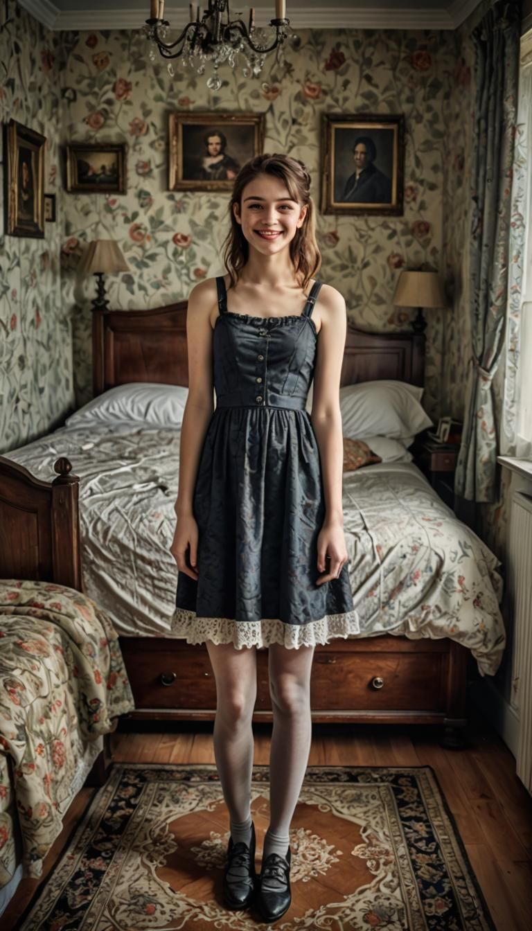 Hyperrealistic Portrait of a Girl in Bedroom