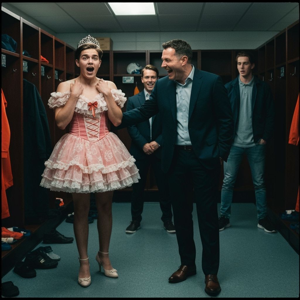 Surprise Crossdressing Quinceañera in Stadium Locker Room